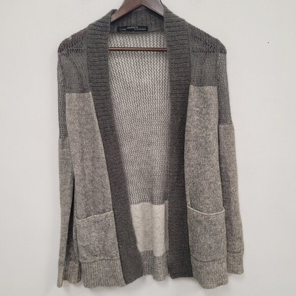 AllSaints Womens Air Colorblock‎ Wool Mohair Cardigan Size 2 Open Front Pockets - Picture 1 of 10